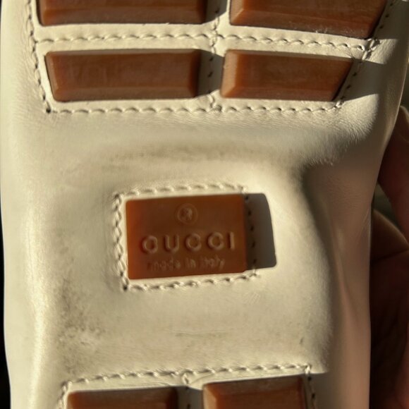 GUCCI White Leather GG Supreme Drivers Mens Loafers  Size 10.5 G / 11.5 US